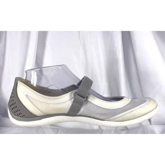 LANDS END Women's Size 11B MARY JANE SHOE White/Gray MESH FLATS SNEAKERS #481528 - Picture 4 of 10